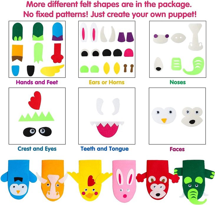 6Pcs Hand Puppet Making Kit Kids DIY Art Crafts